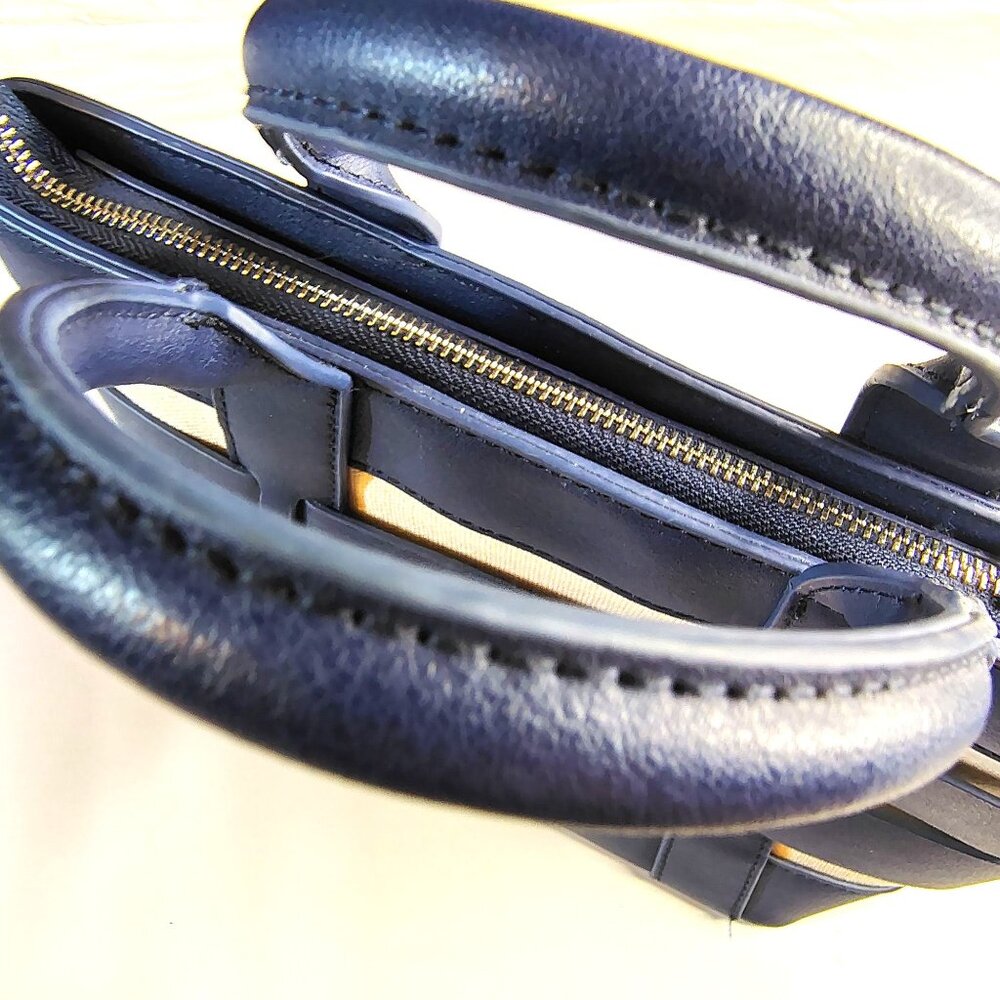 Miztique Striped Handbag Navy & Cream Dual Handles & Metal Feet NO STRAP INCLUDE - Picture 8 of 14